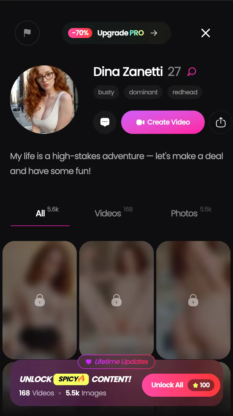 GoLove.ai character profile with her video and photo library — grok ai girlfriend