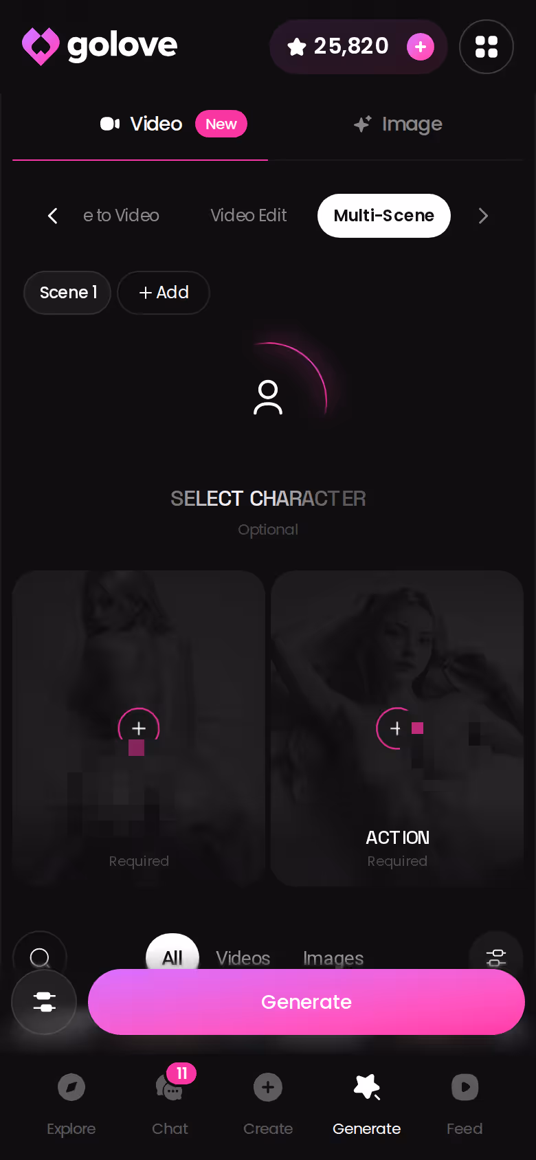 GoLove.ai Multi Scene video generator on mobile