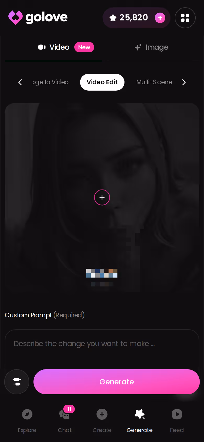 GoLove.ai mobile video editor for adjusting a generated clip of the same character